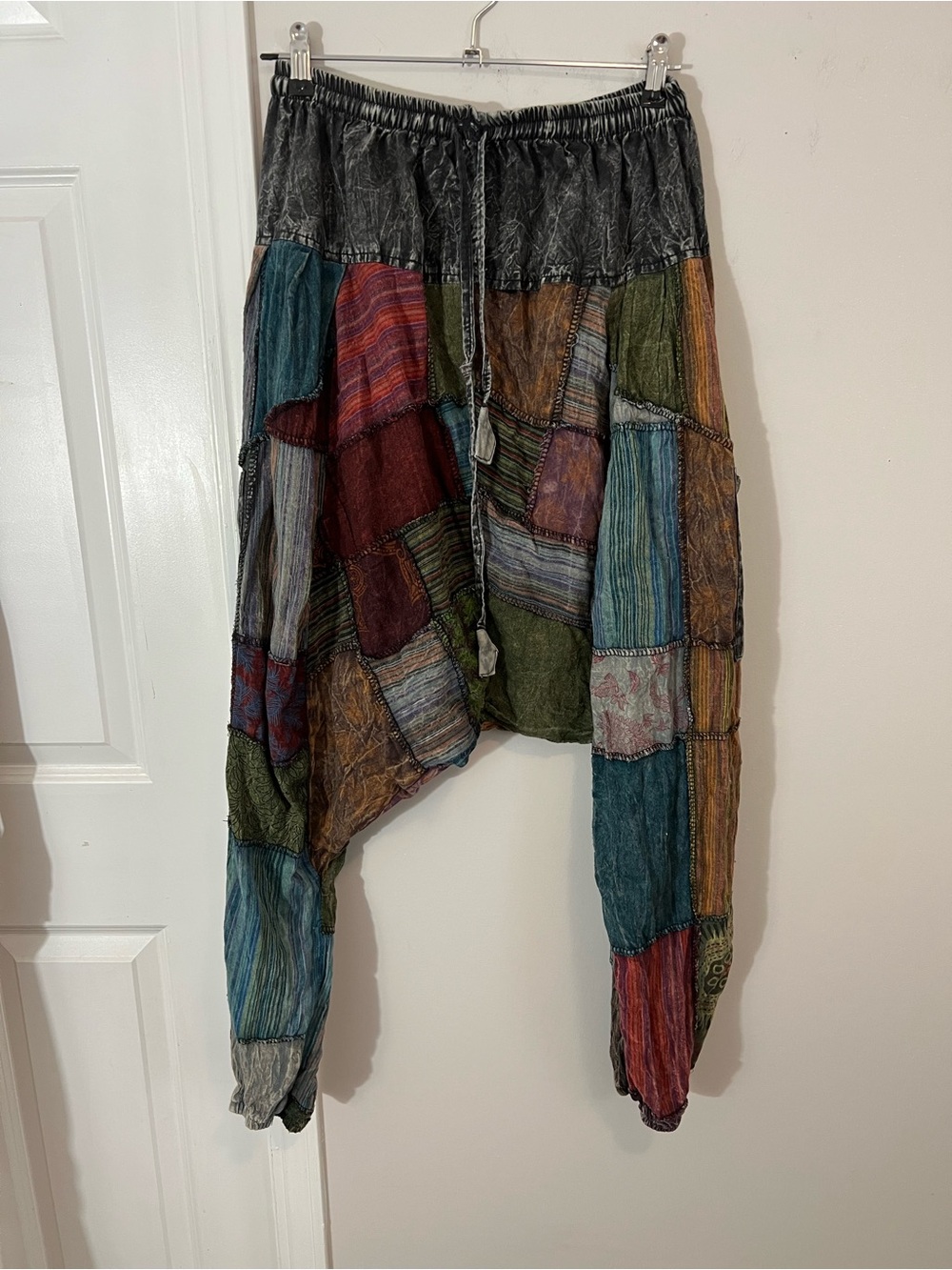 Kathmandu Patchwork 100% Cotton Multi Color Elastic Waist Drop Crotch Harem Pant